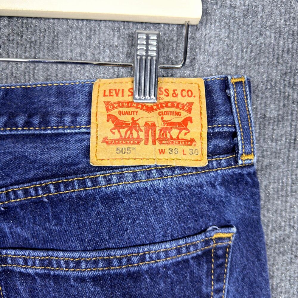 Levis 505 Men's Jeans 36x30(34x28) Regular Fit Straight Leg Dark Wash Blue Denim - Picture 8 of 14